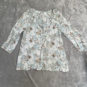 Old Navy Peasant Top Floral Womens Medium Light Blue Cotton Boho Blouse Tunic